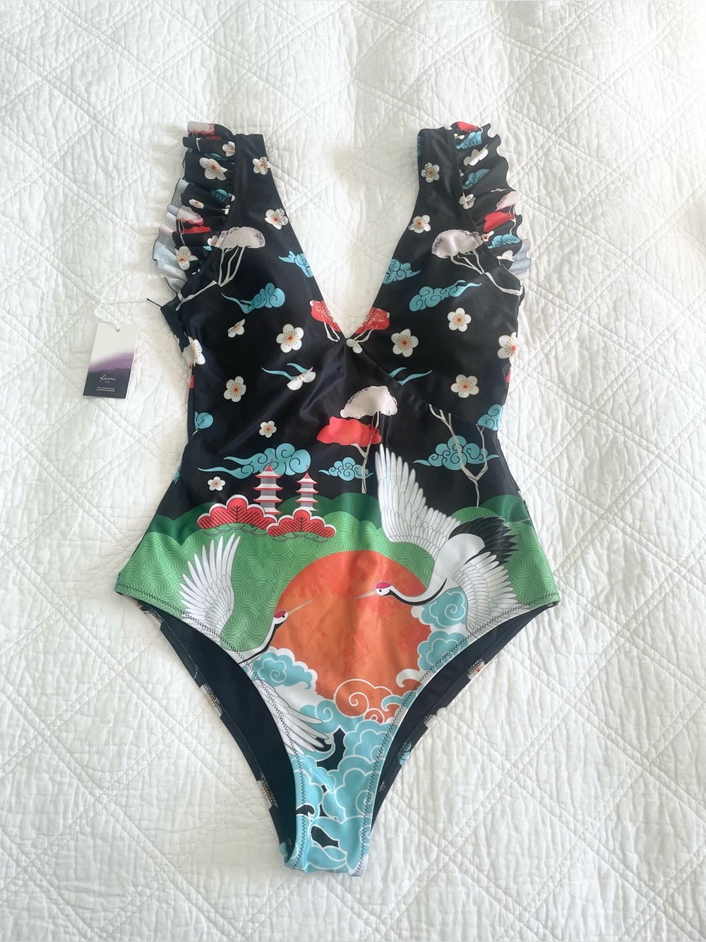 Plunge Front One Piece Blossom Printed Swimsuit